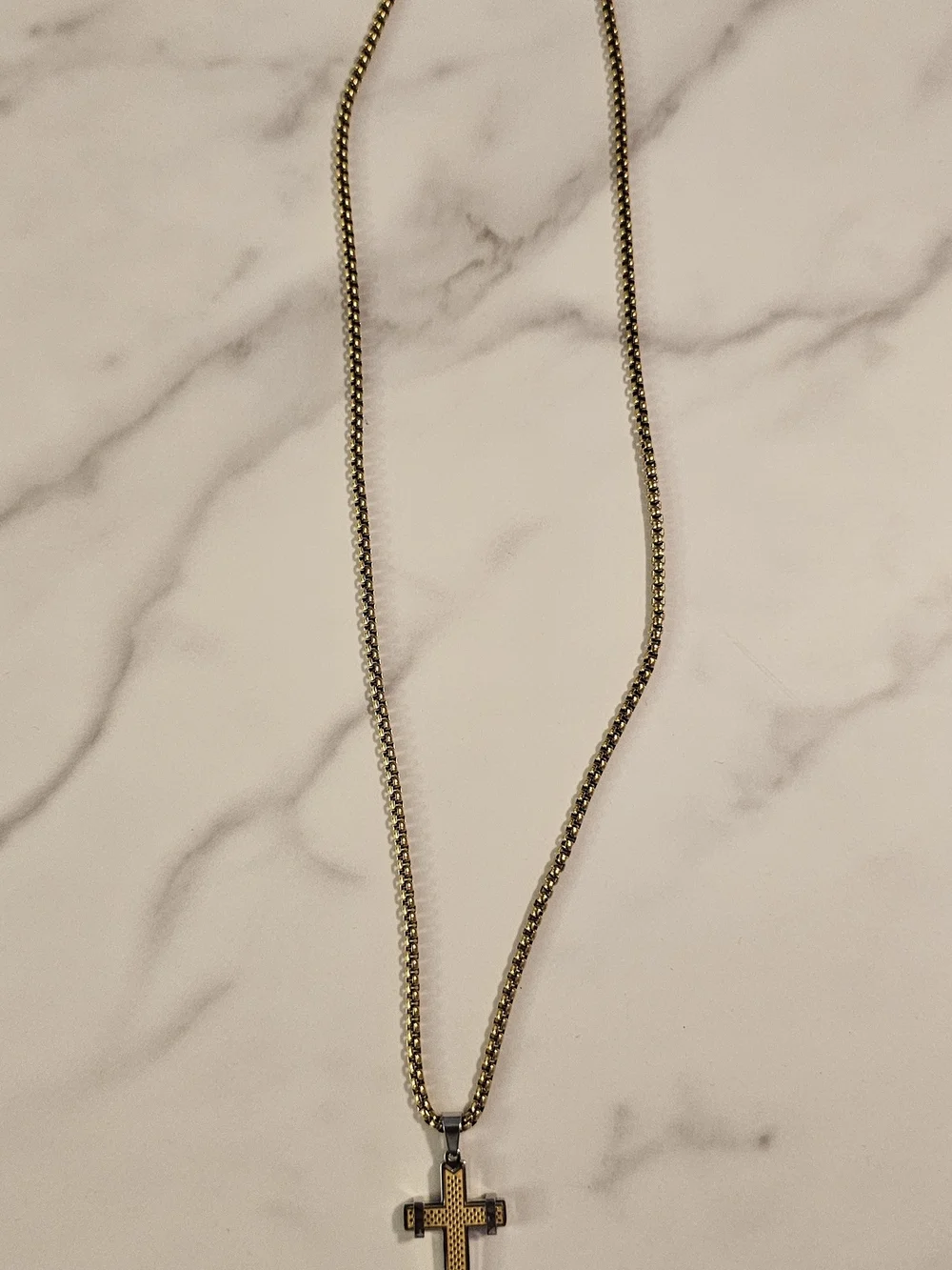 Men's Two-Tone Gold and Silver Cross Pendant Necklace